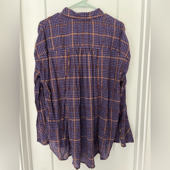 Free People: Purple Plaid Button-Up Shirt: Size XS - Picture 2 of 5